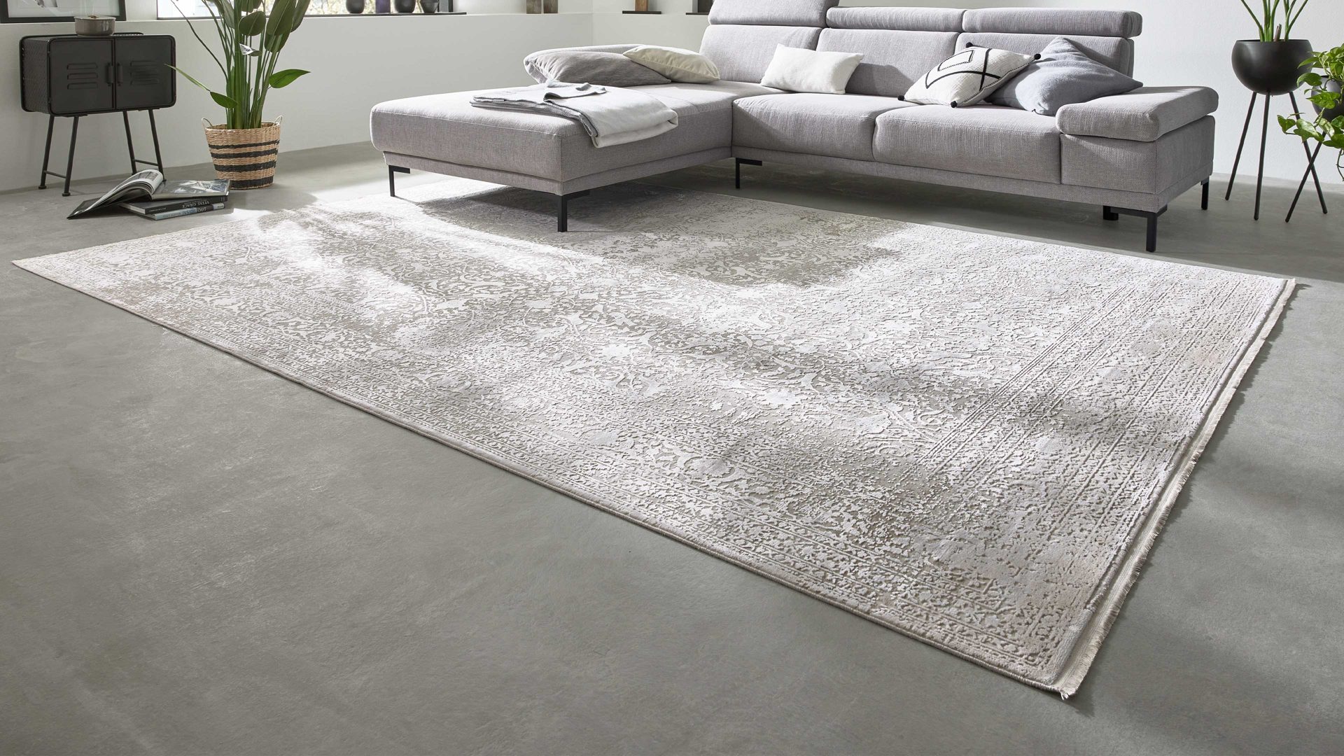Webteppich Interliving aus Mischgewebe in Hellgrau Interliving Teppich Serie L-8710 Silber – ca. 240 x 340 cm