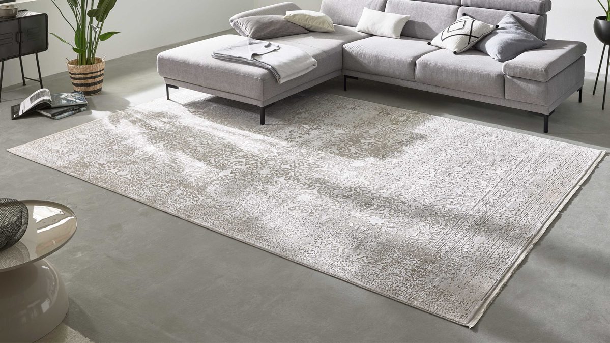 Webteppich Interliving aus Mischgewebe in Hellgrau Interliving Teppich Serie L-8710 Silber – ca. 240 x 340 cm