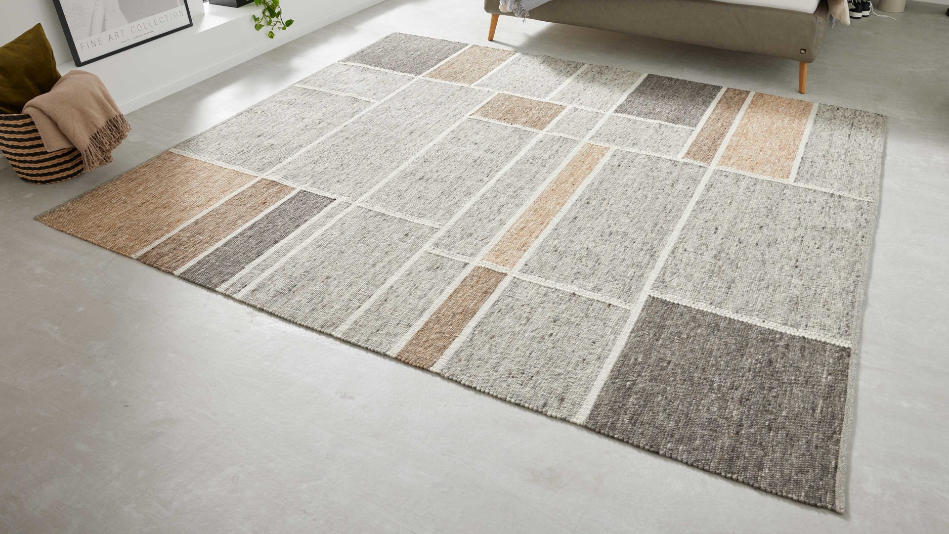 Handwebteppich Interliving aus Naturfaser in Hellbraun Interliving Teppich Serie B-8002 Grau & Haselnuss - ca. 200 x 240 cm