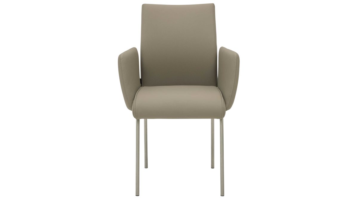 Vierfußstuhl Interliving aus Kunstfaser in Hellbraun Interliving Esszimmer Serie 5122 – Armlehnstuhl fangofarbenes Kunstleder LEA-TEX & gebürsteter Edelstahl