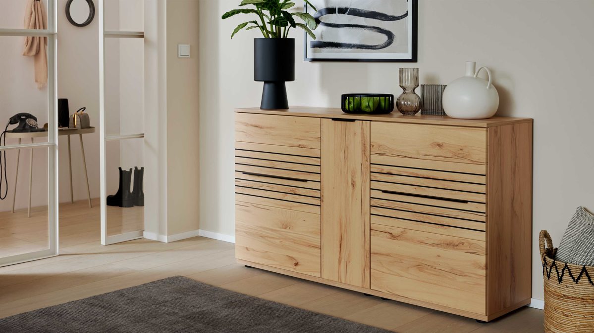 Sideboard Interliving aus Holz in Holzfarben Interliving Wohnzimmer Serie 2032 - Sideboard C15063 Risseiche - drei Türen, Länge ca. 150 cm