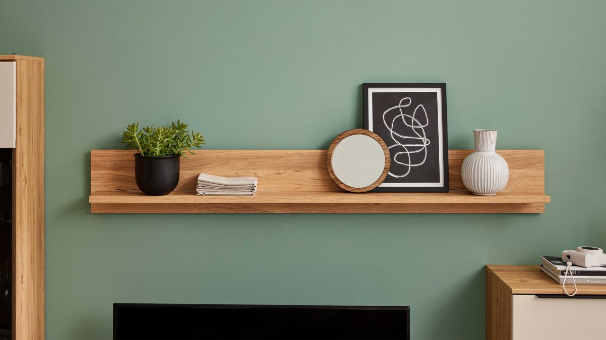 Wandregal Interliving aus Holz in Holzfarben Interliving Wohnzimmer Serie 2032 - Wandboard PAZ.180 Risseiche - Länge ca. 180 cm