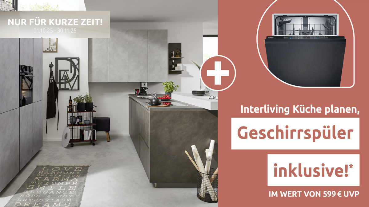 Einbauküche Interliving aus Holz in Schwarz Interliving Küche Serie 3035 mit AEG Einbaugeräten Schwarz & Quarzgrau – zweizeilig