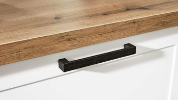 Einbauküche Interliving aus Holz in Weiß Interliving Küche Serie 3029 mit AEG-Einbaugeräten Mattweiß, Quarzgrau & Vulkaneiche - zweizeilig