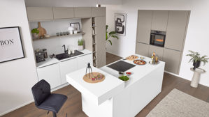 Einbauküche Interliving aus Holz in Weiß Interliving Küche Serie 3079 mit AEG Einbaugeräten Weiß & Lava - dreizeilig