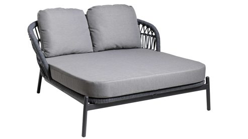 Gartenliege Interliving aus Kunstfaser in Grau Interliving Gartenmöbel Serie 7013 - Doppelliege grauer Olefin-Teddybezug, Rope & Aluminium