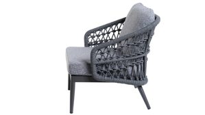 Lounge-Gruppe Interliving aus Kunstfaser in Grau Interliving Gartenmöbel Serie 7013 - Loungemöbel-Set mit Couchtisch grauer Olefin-Teddybezug, Rope, Aluminium & Sinterstein - vierteilig