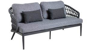 Lounge-Gruppe Interliving aus Kunstfaser in Grau Interliving Gartenmöbel Serie 7013 - Loungemöbel-Set grauer Olefin-Teddybezug, Rope & Aluminium - dreiteilig