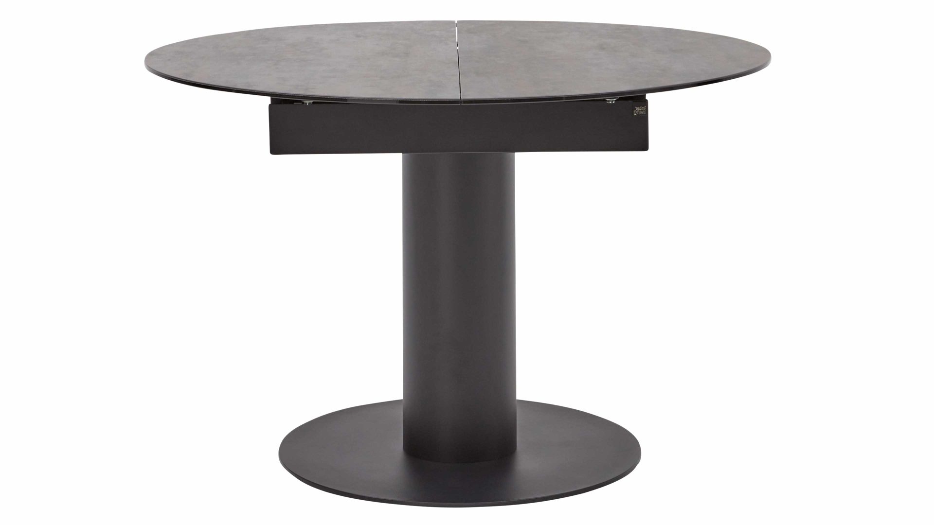 Tischgruppe Interliving aus Keramik in Dunkelgrau Interliving Esszimmer Serie 5104 – Essgruppe mit Ausziehtisch farngrüne Mikrofaser Fern, dunkelgraue Tischplatte Industrial & schwarzes Metall