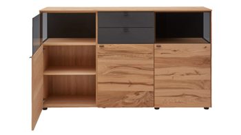 Sideboard Interliving aus Holz in Anthrazit Interliving Esszimmer Serie 5604 - Sideboard Anthrazit  & Eiche rustico- drei Türen, zwei Schubladen