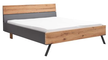 Bettgestell Interliving aus Holz in Dunkelgrau Interliving Schlafzimmer Serie 1025 – Bettgestell Liegefläche ca. 200 x 200 cm - Graphit & Balkeneiche gehackt
