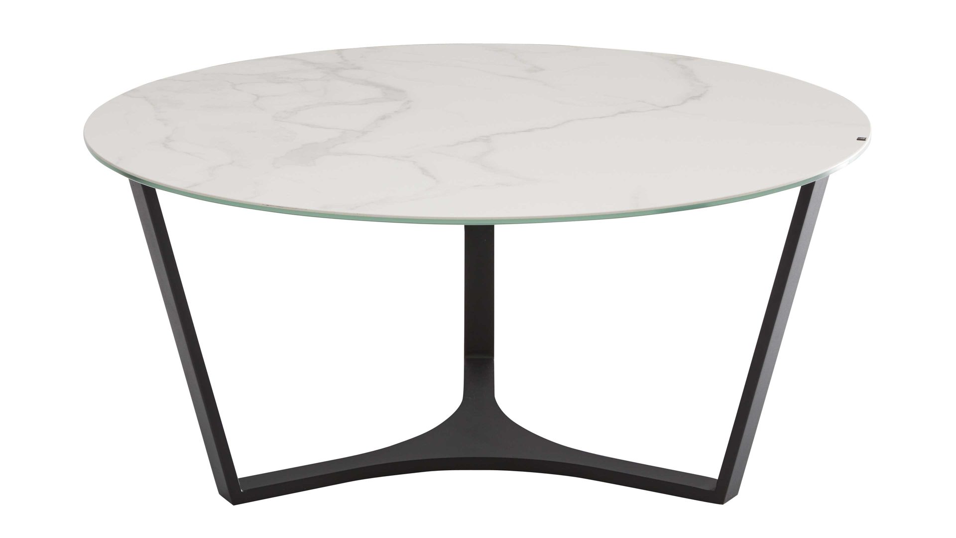 Couchtisch Interliving aus Keramik in Weiß Interliving Couchtisch Serie 6208 - Couchtisch CT175MA Weiß marmorfarbene Keramik & schwarzer Stahl - Durchmesser ca. 90 cm