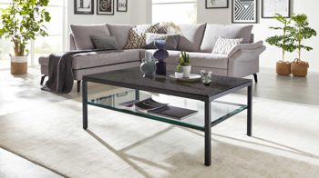 Couchtisch Interliving aus Keramik in Dunkelgrau Interliving Couchtisch Serie 6210 - Couchtisch CT194TI titanfarbene Keramik & schwarzer Stahl - ca. 120 x 70 cm