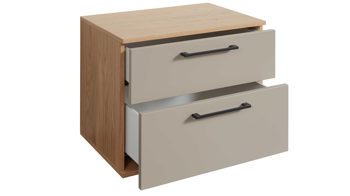 Nachtkommode Interliving aus Holz in Grau Interliving Schlafzimmer Serie 1024 – Nachtkommode 22003 zwei Schubladen, Taupe & Balkeneiche - Breite ca. 60 cm