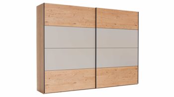 Kleiderschrank Interliving aus Holz in Grau Interliving Schlafzimmer Serie 1024 – Schwebetürenschrank Design 25,  Taupe & Balkeneiche - zwei Türen, Breite ca. 241 cm