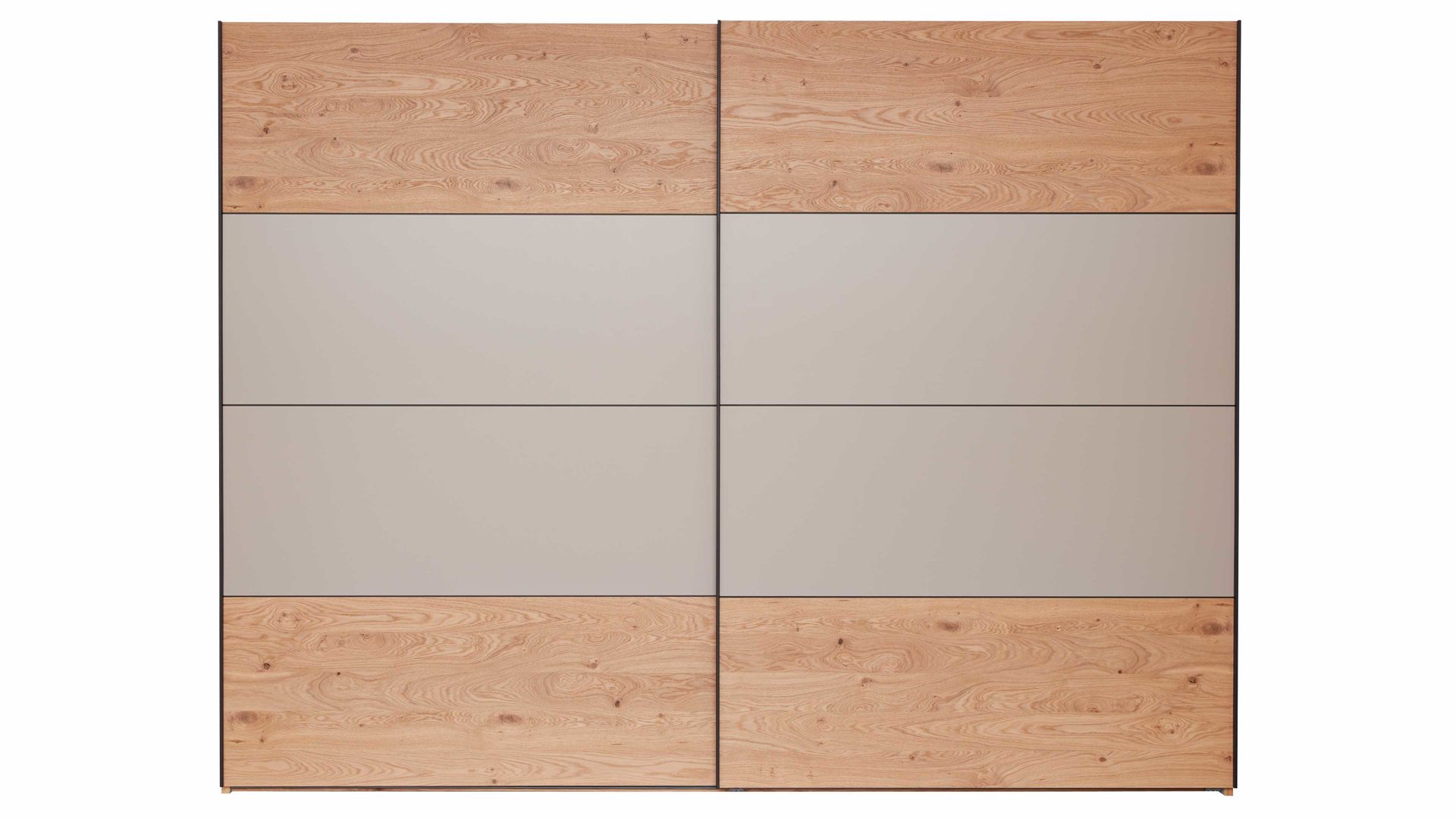 Kleiderschrank Interliving aus Holz in Grau Interliving Schlafzimmer Serie 1024 – Schwebetürenschrank Design 25,  Taupe & Balkeneiche - zwei Türen, Breite ca. 241 cm