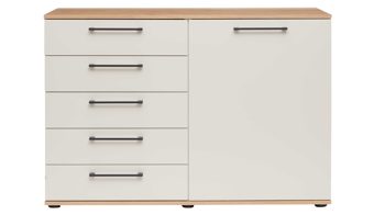 Kombikommode Interliving aus Holz in Beige Interliving Schlafzimmer Serie 1024 – Kombikommode 56026 rechts eine Tür, links fünf Schubladen - Sand & Balkeneiche, Breite ca. 120 cm