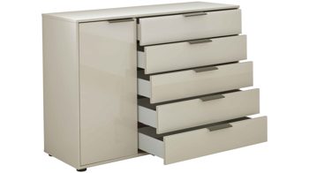 Kombikommode Interliving aus Holz in Hellgrau Interliving Schlafzimmer Serie 1026 – Kombikommode Champagner & Eiche bianco - fünf Türen, eine Schublade, Breite ca. 120 cm