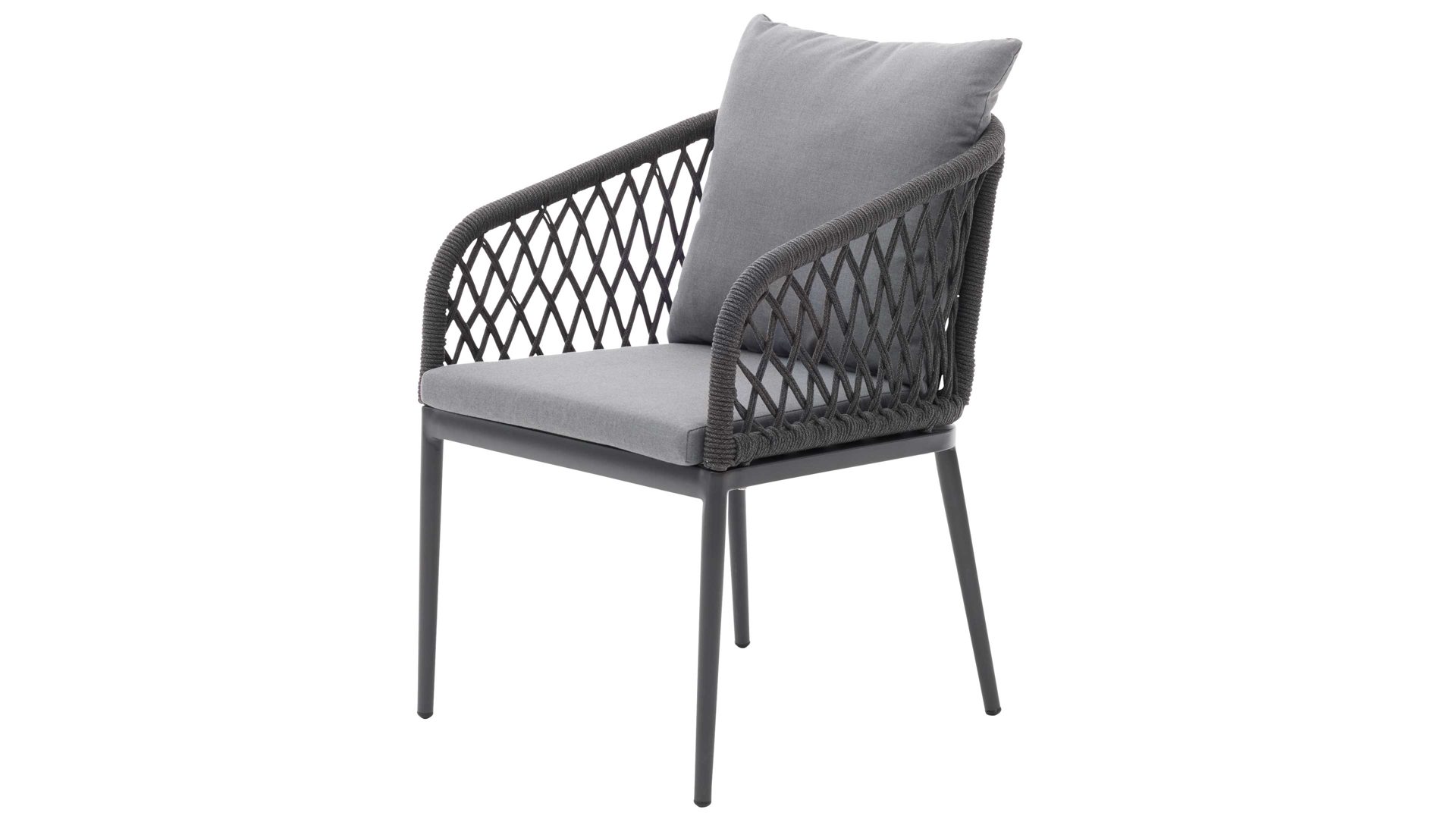 Gartenstuhl /-sessel Interliving aus Kunstfaser in Dunkelgrau Interliving Gartenmöbel Serie 7004 - Armlehnstuhl graues Kordelgeflecht & dunkelgrauer Bezug Heather 181