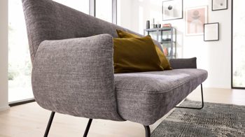 Polsterbank Interliving aus Stoff in Grau Interliving Esszimmer Serie 5504 - Polsterbank 230-180 grauer Bezug Concrete DCT 99 & schwarzes Kufengestell S 346 - Länge ca. 206 cm