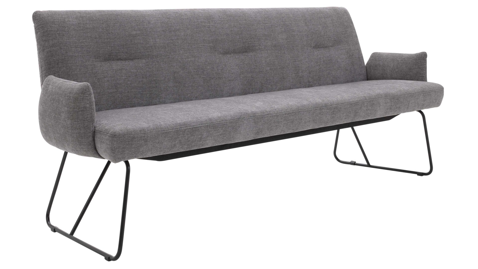 Polsterbank Interliving aus Stoff in Grau Interliving Esszimmer Serie 5504 - Polsterbank grauer Bezug Concrete DCT 99 & schwarzes Kufengestell S 346 - Länge ca. 206 cm