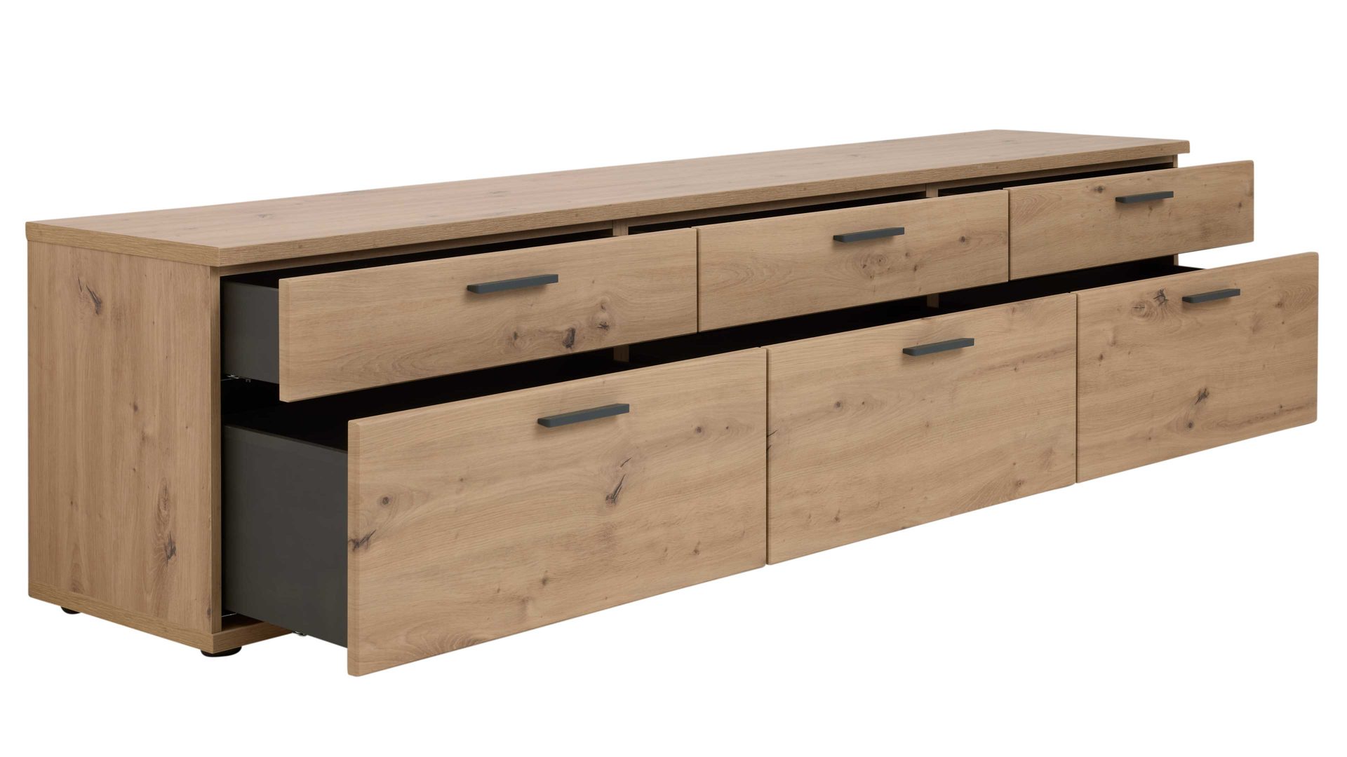 Wohnwand Interliving aus Holz in Holzfarben Interliving Wohnzimmer Serie 2110 - Wohnwand EB34501 Alteiche - fünfteilig, Breite ca. 345 cm