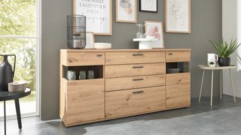 Sideboard Interliving aus Holz in Holzfarben Interliving Wohnzimmer Serie 2110 - Sideboard Alteiche - zwei Türen, vier Schubladen, Breite ca. 180 cm