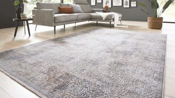 Webteppich Interliving aus Mischgewebe in Dunkelgrau Interliving Teppich Serie G-8050 graubraunes Vintagemuster - ca. 200 x 290 cm
