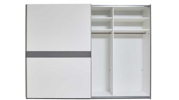 Kleiderschrank Interliving aus Holz in Weiß Interliving Kleiderschrank Serie 1207 – Schwebetürenschrank Weiß & Manhattan – zwei Türen, Breite ca. 301 cm
