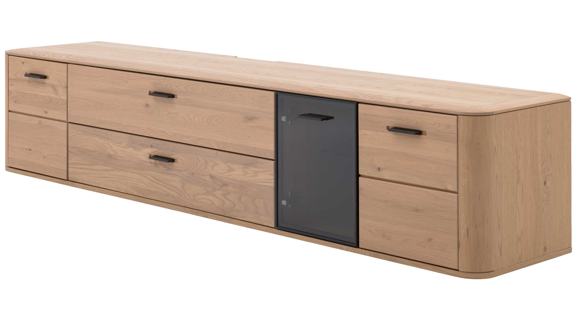 Lowboard Interliving aus Holz in Holzfarben Interliving Wohnzimmer Serie 2029 - Hänge-Lowboard 33 Wildeiche & Granit-Steinoptik - vier Türen, eine Schublade, Länge ca. 220 cm