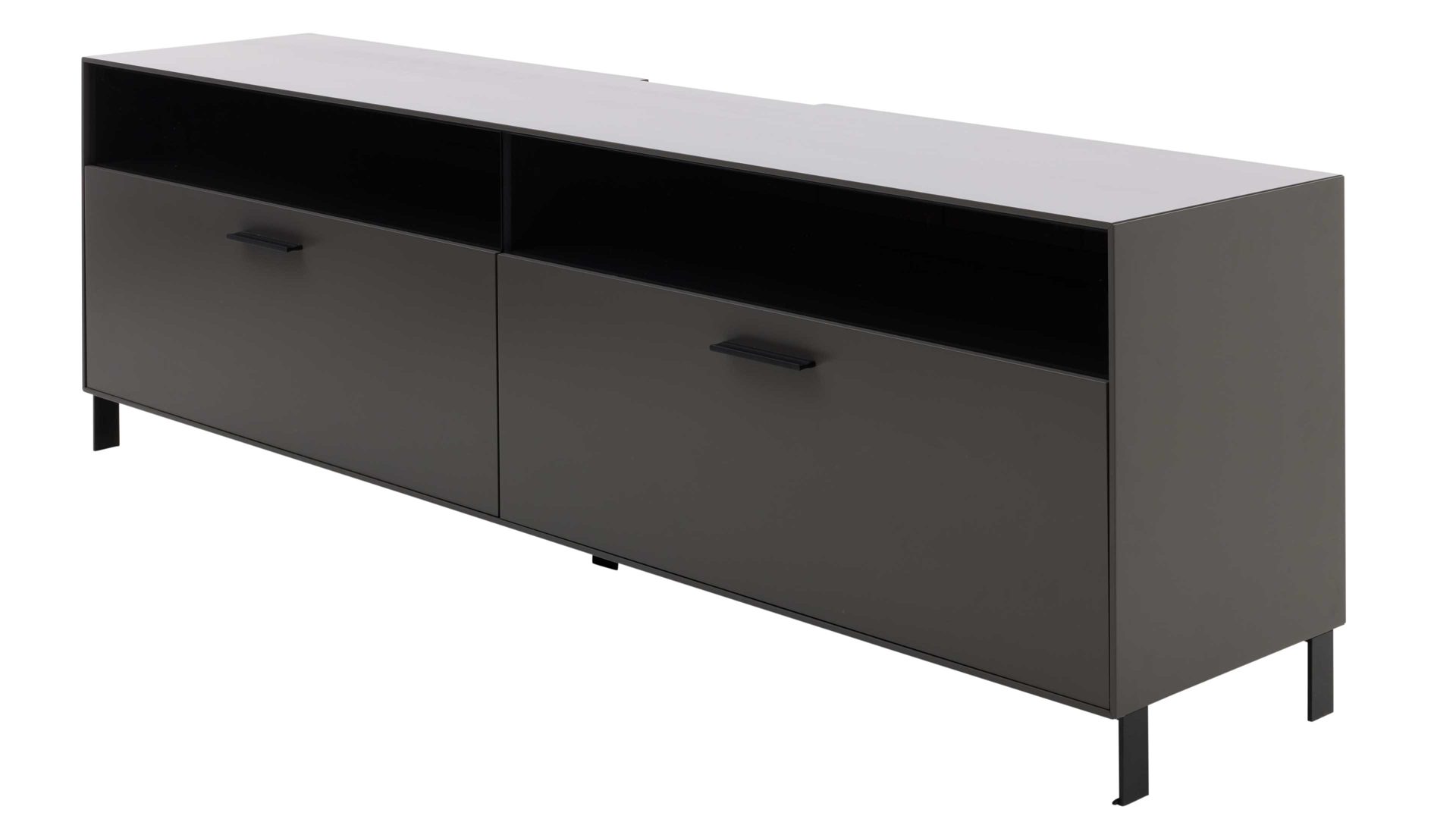 Lowboard Interliving aus Holz in Dunkelgrau Interliving Wohnzimmer Serie 2030 - Lowboard Wolfram Grey & Spaltholz - zwei Schubladen, Länge ca. 180 cm