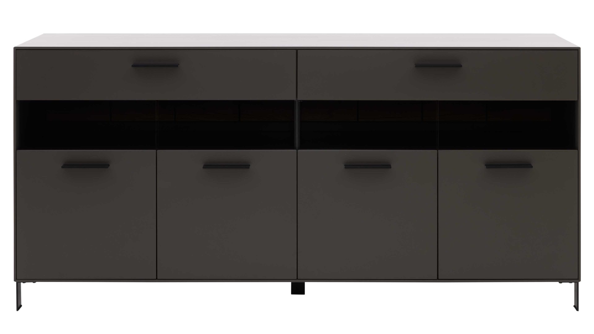 Sideboard Interliving aus Holz in Dunkelgrau Interliving Wohnzimmer Serie 2030 - Sideboard 21 Wolfram Grey & Spaltholz - vier Türen, zwei Schubladen, Breite ca. 180 cm