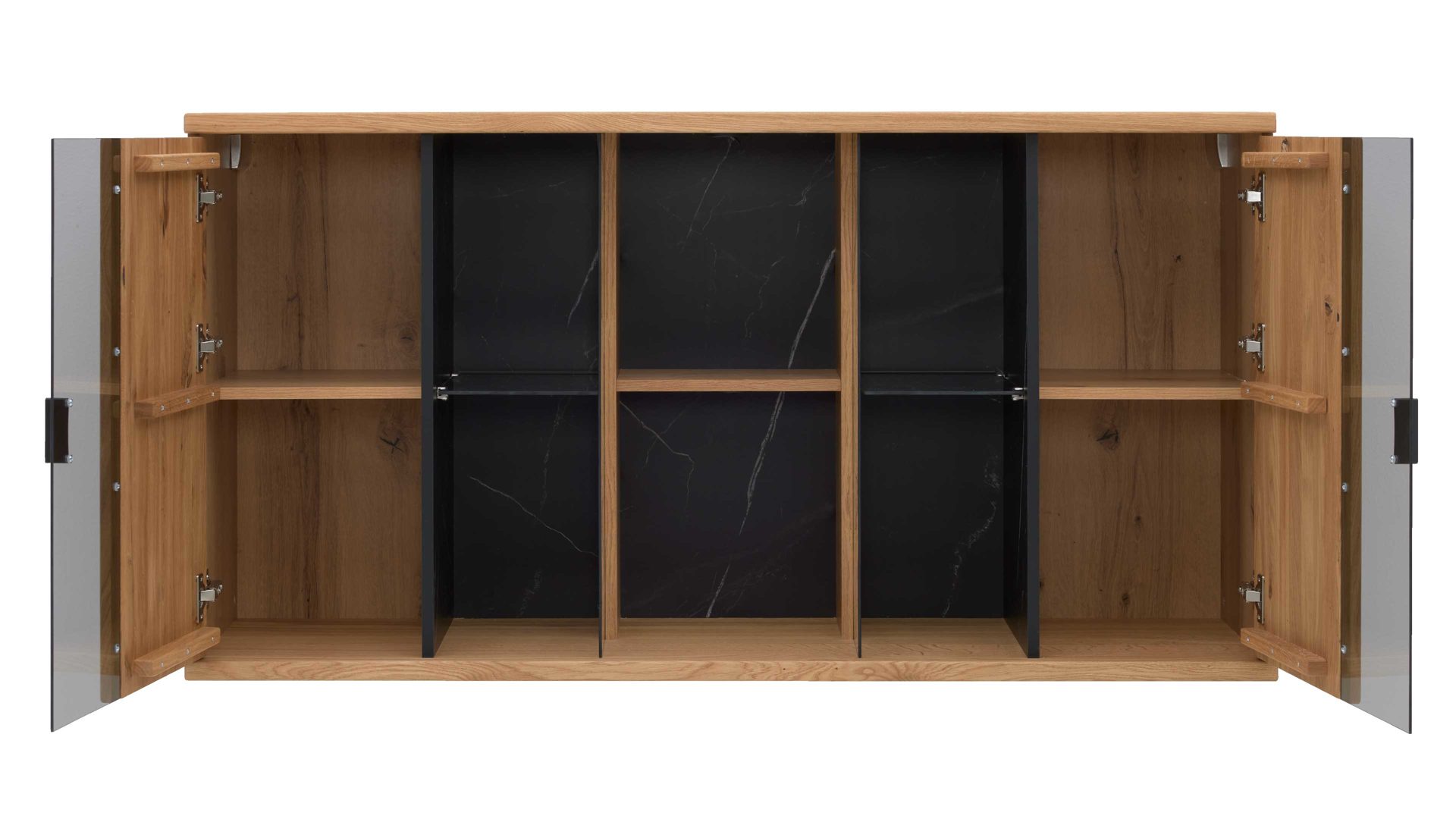 Wohnwand Interliving aus Holz in Holzfarben Interliving Wohnzimmer Serie 2027 - Wohnwand 22 Asteiche - dreiteilig, Breite ca. 318 cm