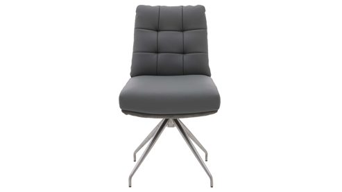 Vierfußstuhl Interliving aus Leder in Grau Interliving Esszimmer Serie 5116 – Polsterstuhl mit Drehfunktion grauer Materialmix Leder & Cord Fo-Sh, Edelstahlgestell F38-R