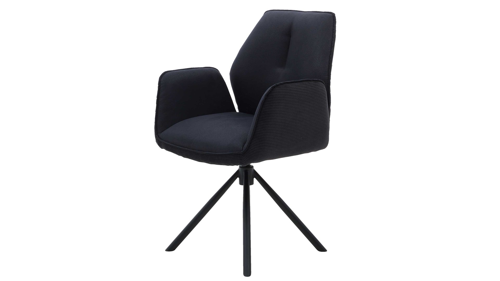 Vierfußstuhl Interliving aus Stoff in Schwarz Interliving Esszimmer Serie 5116 – Armlehnstuhl mit Drehfunktion carbonschwarzer Materialmix Mikrofaser & Cord Ni-Co, schwarzes Gestell F37