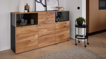 Sideboard Interliving aus Holz in Holzfarben Interliving Esszimmer Serie 5604 - Sideboard Eiche rustico - drei Türen, zwei Schubladen