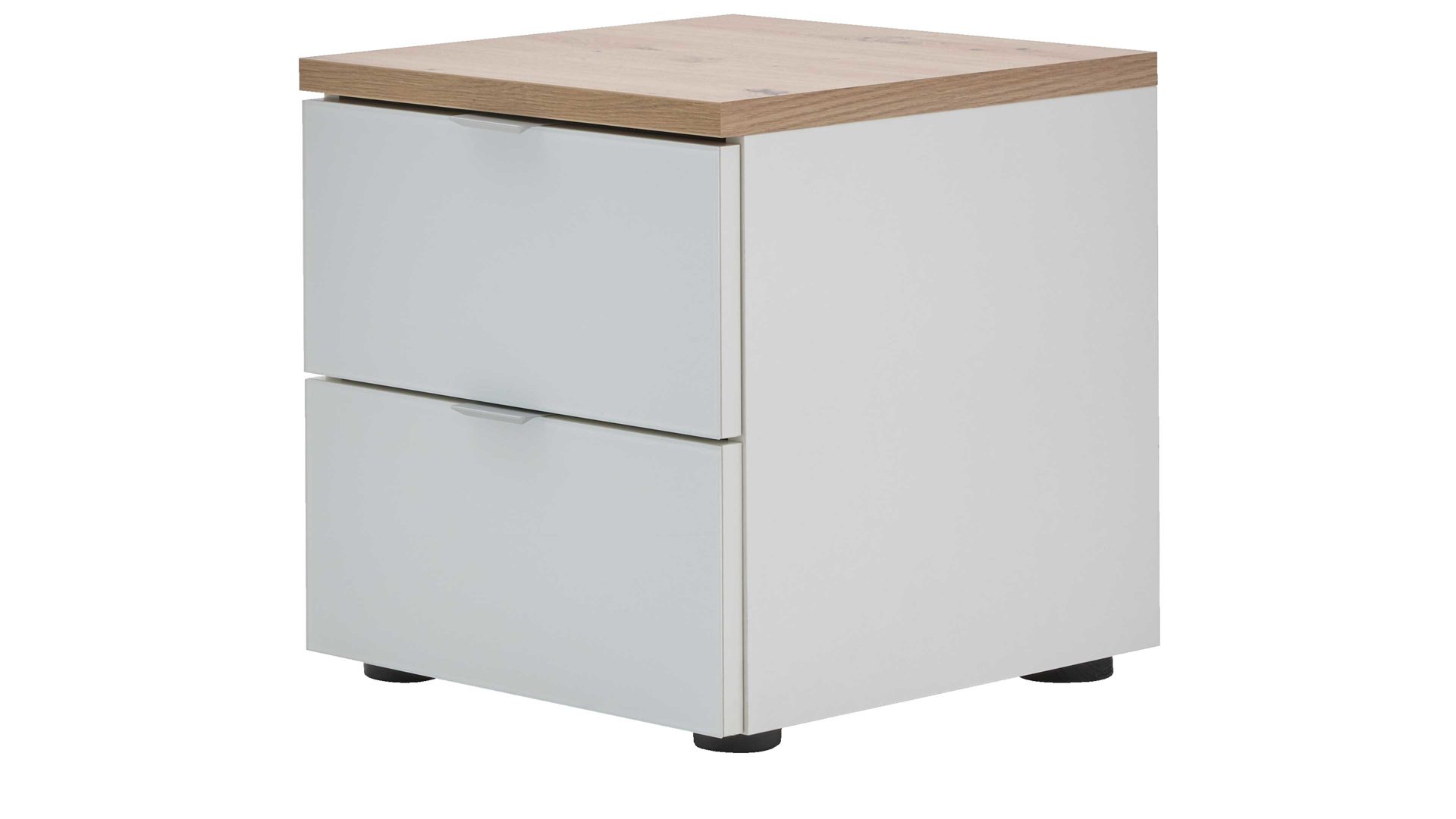 Nachtkommode Interliving aus Holz in Weiß Interliving Kleiderschrank Serie 1208 - Nachtkommode 86717 alpinweißes Glas & Artisan Eiche - zwei Schubladen, Breite ca. 40 cm