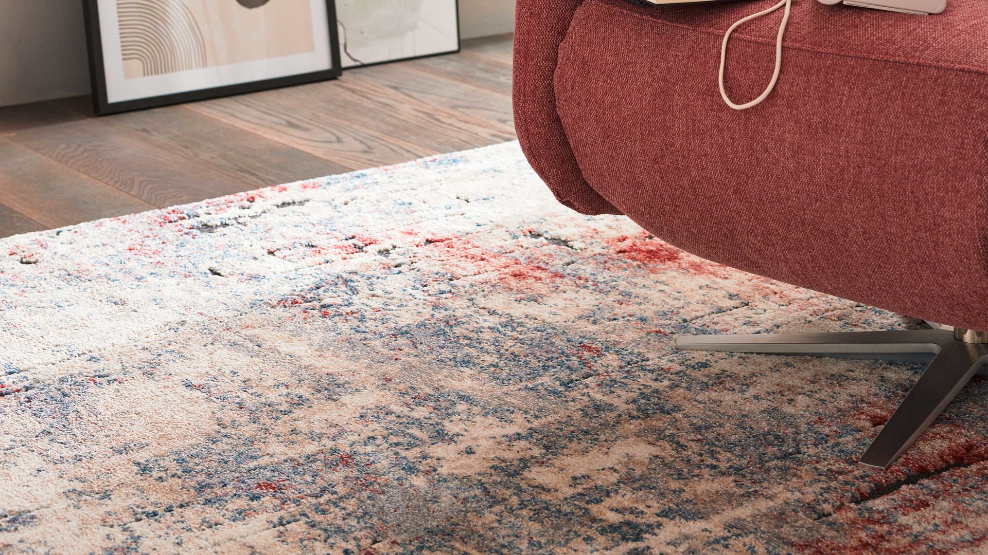 Webteppich Interliving aus Kunstfaser in Beige Interliving Teppich Serie L-8800 Creme-Rot-Blau – ca. 200 x 290 cm