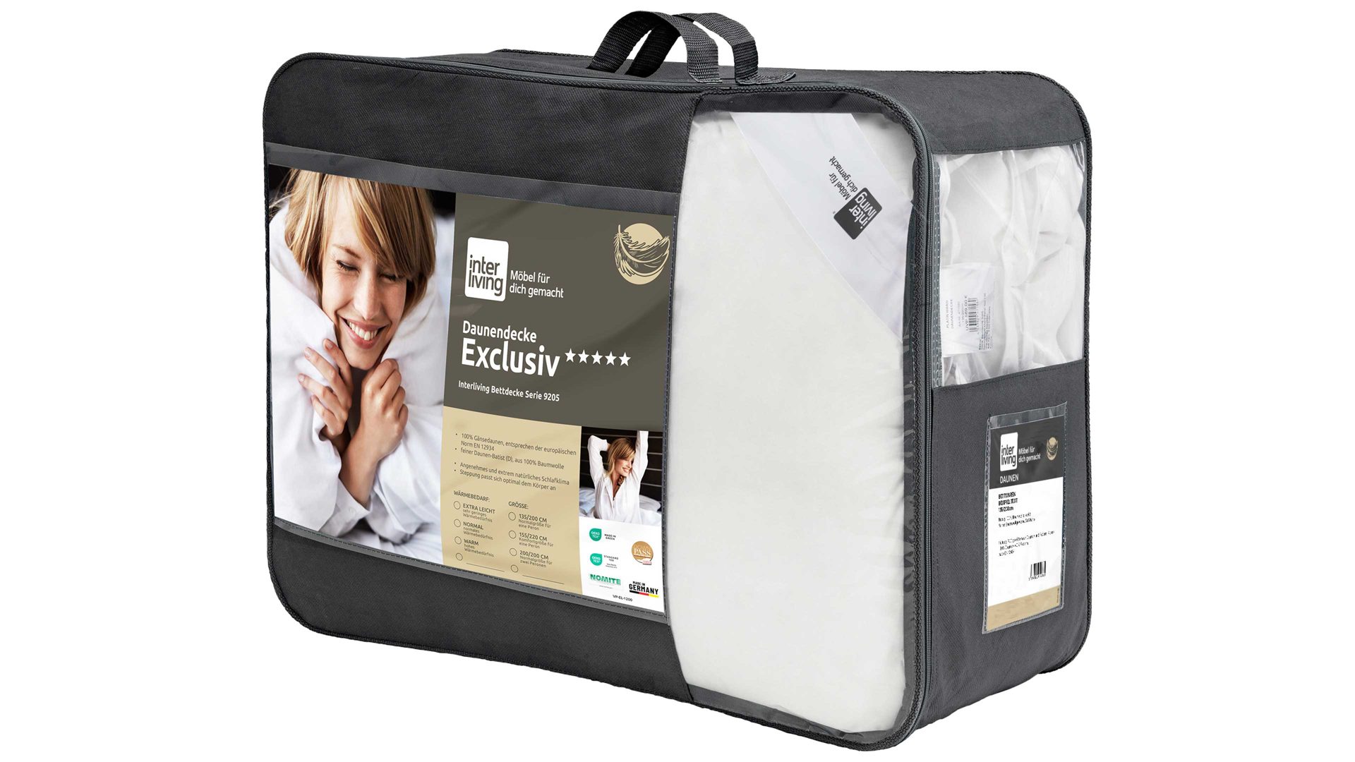 Daunendecke Interliving aus Stoff in Weiß Interliving Bettdecke Serie 9205 - Daunendecke als Cassettendecke normal, ca. 600 g Daunen - ca. 135 x 200 cm