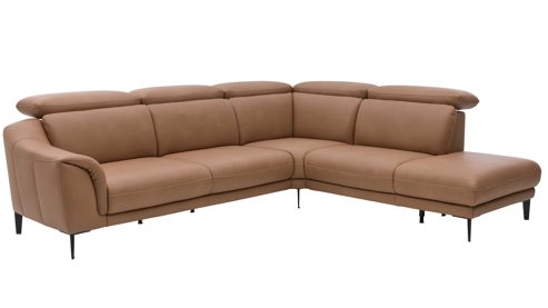 Ecksofa Interliving aus Leder in Braun Interliving Sofa Serie 4461 - Ecksofa haselnussfarbenes Leder Evita & schwarze Aluminiumfüße - Stellfläche ca. 292 x 244 cm