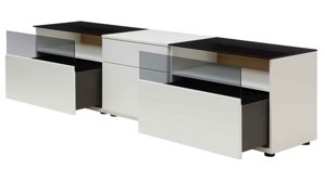 Wohnwand Interliving aus Holz in Weiß Interliving Wohnzimmer Serie 2031 - Wohnwand Tonweiß & graues Glas - Länge ca. 330 cm