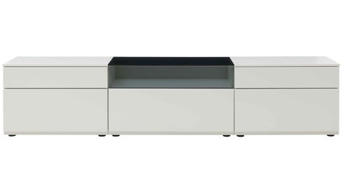 Wohnwand Interliving aus Holz in Weiß Interliving Wohnzimmer Serie 2031 - Wohnlösung Tonweiß & graues Glas - Länge ca. 270 cm