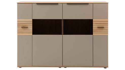 Highboard Interliving aus Holz in Grau Interliving Wohnzimmer Serie 2032 - Highboard Grau & Risseiche - vier Türen, Breite ca. 180 cm