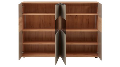 Highboard Interliving aus Holz in Grau Interliving Wohnzimmer Serie 2032 - Highboard Grau & Risseiche - vier Türen, Breite ca. 180 cm