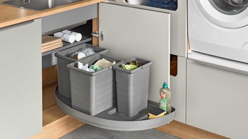 Einbauküche Interliving aus Holz in Grau Interliving Küche Serie 3087 - Hauswirtschaftsraumlösung Platingrau & Eiche Ventura – Stellfläche ca. 190 x 275 cm