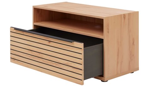 Lowboard Interliving aus Holz in Beige Interliving Wohnzimmer Serie 2032 - Lowboard Sandbeige & Balkenbuche - dreiteilig, Länge ca. 210 cm