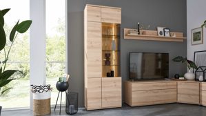 Wohnwand Interliving aus Holz in Holzfarben Hell Interliving Wohnzimmer Serie2110 - Eck-Wohnlösung Naturbuche - Stellfläche ca. 287 x 277 cm