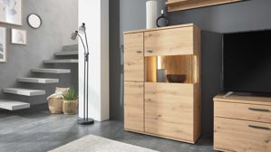 Highboard Interliving aus Holz in Holzfarben Interliving Wohnzimmer Serie 2110 - Highboard Alteiche - zweiteilig, Breite ca. 90 cm