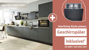 Einbauküche Interliving aus Holz in Dunkelgrün Interliving Küche Serie 3059 mit privileg Einbaugeräten Black Green - Stellfläche ca. 220 x 480 cm