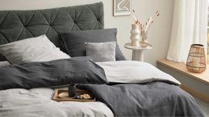 Bettwäsche-Set Interliving aus Stoff in Anthrazit Interliving Bettwäsche Serie 9118 - Biberbettwäsche Anthrazit & Hellgrau - ca. 80 x 80 cm und 155 x 220 cm